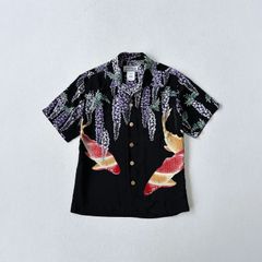 マカナレイ　アロハシャツ　100% シルク　鯉　藤の花　和柄