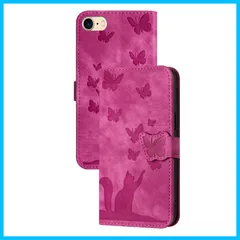 SE 第3世代 iPhone ケース 手帳型 iPhone SE 2020 ケース iPhone8 ケース 手帳型 iPhone7 ケース iPhone SE2 用 スマホケース 手帳型 Vlimus 猫芝居蝶模様の表紙デザインと肌のような手触り iPhone