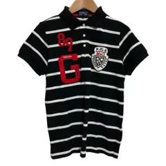 美品 PEARLY GATES パーリーゲイツ ボーダー柄 ワッペン 鹿の子 半袖 ポロシャツ カットソー ゴルフウェア 2 ブラック レディース 古着 中古 USED