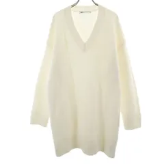 ザラ 長袖 Vネック ニット ワンピース S ホワイト ZARA レディース
