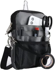 CARRY ALL BEFORE ONE 多機能 エプロンバッグ ナースポーチ ウエストバッグ Sサイズ ダブルジッパー 仕事用 11ポケット マチ付き 3way(Sサイズ-グレー)