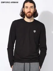 EMPORIO ARMANI (エンポリオアルマーニ) 胸ラバーロゴ クルーネック 長袖 Tシャツ EA78NPT17PJRGZ メンズ (ブラック)