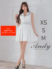 ホワイトブラック [AN-ON2831]【Andy/アンディ】ストレッチ/ ワッフル/ ジッパー/ 襟付き/ ノースリーブ/ サイドプリーツ/ フレア/ ミニドレス/ ワンピース/ キャバドレス