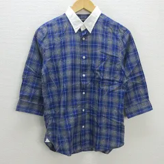 C■日本製■ユナイテッドアローズ/UNITED ARROWS B&Y チェック柄 七分袖 BDシャツ【S】青/MENS■119【中古】■