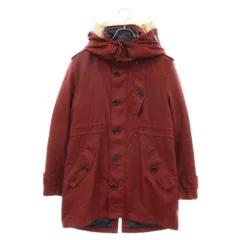BURBERRY BLACK LABEL (バーバリー ブラックレーベル) 中綿インナー付き ファーフード 裏地ノバチェック モッズコート ジップアップジャケット D1F55-656-18 レッドのサムネイル