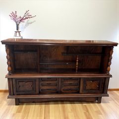 昭和レトロ 旭川家具 さくら工芸 大型 木製サイドボード 飾り棚 古家具