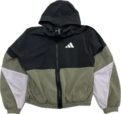 adidas ☆ 新ロゴ◎ ナイロンジャケット パーカー ブラック グリーン リラックス シルエット レディース M スポーツ アディダス■AG251