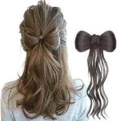 ルスブリラーレ (Luce brillare) 髪飾り リボン ポニーテール クリップ ヘアクリップ 巻き髪 シニヨン つけ毛 部分ウィッグ ポイントウィッグ 簡単装着 人工毛 七五三 浴衣 着物 和装 入園(ナチュラルブラウン,  ゆるふわ)