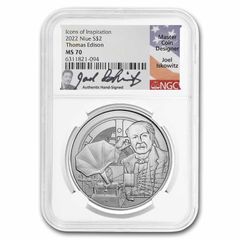 [保証書・スラブ付き] 2023年 (新品) ニウエ「アイコン・トーマス・エジソン」純銀 1オンス 銀貨 NGC MS70
