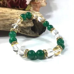 水晶&緑瑪瑙　パワーストーン ブレスレット 天然石ブレスレット (ゴールド) 8mm レディース  ●