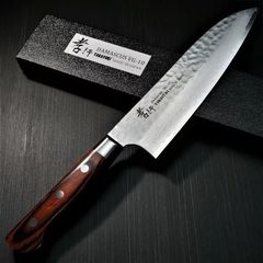 ☆新品送料込郷右馬允義弘鎚目ダマスカス鋼三徳包丁180mm口金付