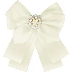 Elerevyo レディース リボン ブローチ ちょう結び ネクタイ 学生服 ピンカラー 蝶ネクタイ ビーズ付き シャンパン One Size