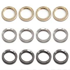 【即日発送】取付簡単 耐久性 軽量 アクセサリーパーツ ハンドメイド キーホルダーパーツ 回転フック カラビナスプリング式 リング 亜鉛合金 外径34mm BetterJonny キーリング 丸型キーホルダー キラキラ ラインストーン 30個