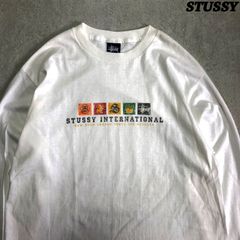 STUSSY USA製 アメリカ製 ロングスリーブTシャツ 長袖カットソー ロンT ロゴプリント 90s 紺タグ Lサイズ ホワイト 白 オールドステューシー