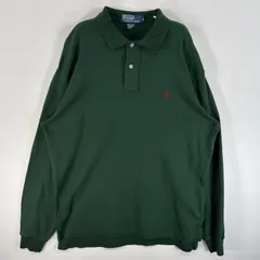 古着 90's/90年代 ポロバイラルフローレン Polo by Ralph Lauren 長袖 ポロシャツ ワンポイント ロゴ 刺繍 2ボタン M  グリーン 無地 メンズ