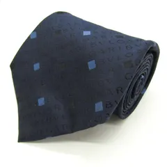 ブルガリ ブランド ネクタイ セッテピエゲ ロゴグラム 総柄 シルク イタリア製 PO メンズ ネイビー BVLGARI 【中古】