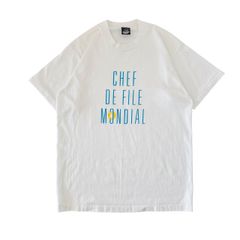 Lサイズ 90s 古着 フランス語 メッセージ Tシャツ CHEF DE FILE MONDIAL 世界的リーダー ヴィンテージ シングルステッチ ホワイト
