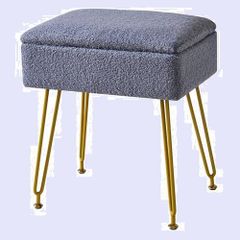 【新着商品】オットマン YMYNY 収納オットマン、椅子スツール布張り、テディベア材質、ドレッシングテーブルスツール、プーフカウチスツール、金属脚、取り外し可能なカバー、リビングルーム、ベッドルーム用、40×30×47CM 青 JPHBD031BU