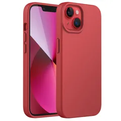 【迅速発送】JEDirect iPhone13 シリコンケース(6.1インチ専用) シルキーソフトタッチフルボディ保護ケース マイクロファイバーライニング付き耐衝撃カバー (レッド)