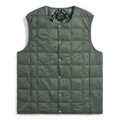タイオン ダウン ベスト メンズ 体温 ベーシック クルーネックボタン インナーダウンベスト 定番無地 TAION-004 ライトダウンベスト ダークセージグリーン