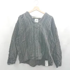 ◇ ⊇ Smoothy スムージー ストライプ柄 深Vネック 長袖 パーカー サイズXL ブラック グレー レディース E  【1501160019820】