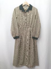◇ ⊂ ehka sopo エヘカソポ 千鳥柄 長袖 ロング ワンピース サイズF ブラウン ブラック アイボリー レディース E  【1506190012179】