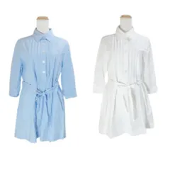 ジュンコシマダパート２ JUNKO SHIMADA part2 長袖 シャツ チュニック 2点セット おまとめ プルオーバー 7分袖 ロールアップ袖 ピンタック ウエストリボン 色違い 青 白 9 M相当 X