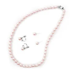 [Sukie] パールネックレス ピンク 冠婚葬祭 本真珠貝パール 8mm 45cm 入学式 卒業式 結婚式 ピアスとイヤリングセット