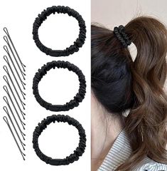 SUOKOMR シルク ヘアゴム ヘアゴム 3個セット 100%天然シルク 6A級 22匁採用 ヘアピン10個 レディース ヘアアクセサリー ヘアー ゴム 摩擦軽減 静電気防止 髪に優しい 跡がつかない 髪ゴム 高弾性 シュシュ おしゃれ