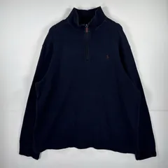 古着 ポロバイラルフローレン Polo by Ralph Lauren 長袖 ニット トレーナー 大きいサイズ ハーフジップ ワンポイント XXL  ネイビー 無地 メンズ