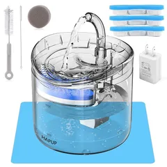 HAPUP猫 水飲み器 猫 みずのみ 自動ペット給水器 循環式のに透明な猫の飲用噴水 1.8L大容量 3枚活性炭フィルター 1個静音水中ポンプ 1個アダプタ 1枚食事マット 1セット清掃ブラシ付き ネコ パピー用