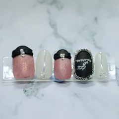 【オープン記念フォロアーさん10%OFF】ネイルチップオーダー ★量産型  ツィードネイル ワンホンネイル ガーリーネイル 韓国 【PYN102-りぼんうえ】