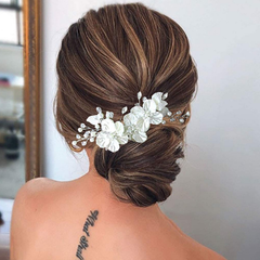 ヘアアクセサリー 結婚式 白 花嫁 お呼ばれ バレッタ クリップ シンプル シルバー ハーフアップ セルフヘアアレンジ 髪留め ヘアピン フラワー 花 ドレス 前撮り 和風 フォーマル 着物 振袖 ヘアアクセ