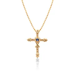 クラシカル クロス & リボン モチーフ 9月 誕生石 サファイア 付き キラキラ カットボール チェーン ネックレス 美輪宝石 ※製作納期約４週間