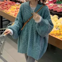 ニット セーター レディース ニットセーター Vネック トップス プルオーバー 厚手 防寒 無地 長袖 秋物 冬物 通勤 通学 シンプル カジュアル ファッションjunjia04