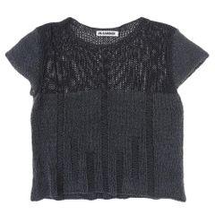 JIL SANDER ジルサンダー プラス 編み込み 半袖 ニット トップス レディース コットン ブラック×グレー系 38 90's