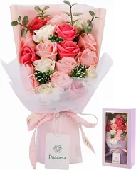 Puanela フラワーデザイナー監修 ソープフラワー 花束 誕生日 プレゼント 女性 ギフト 人気 母の日 退職 敬老の日 お祝い 造花 バラ( ピンク)