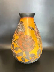 エミ―ルガレ花模様 花瓶 被せガラス アンティーク 工芸ガラス エミール ガレ 多色多層被せガラス 酸化腐蝕彫 花文様 あじさい
