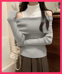 【スタッフおすすめ！】 肩あきニットトップスタートルネックニット ニットソー スリム/きれいめ セーター/普段着ニットウェア レディース バイカラー 大人カジュアル おすすめ おしゃれ　かわいい　人気 85YN-900540