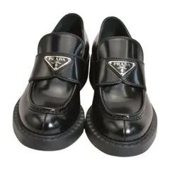 プラダ PRADA トライアングルロゴプレート チョコレートブラッシュド パテントレザー ローファー 1D246M ブラック レディース F-YA1135