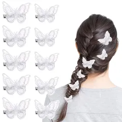 Seiunn 蝶々 髪飾り レースヘアクリップ 【10個セット】 蝶ヘアピン ヘアアクセサリー 前髪クリップ 可愛い おしゃれ 結婚式 パーティー 発表会 誕生日 子供 レディース ホワイト 0