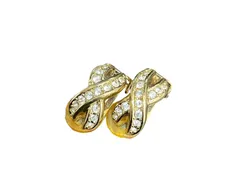 【管理番号-P】Christian Dior 　クロス　ゴールドカラー　GP　ラインストーン　イヤリング　アクセサリー