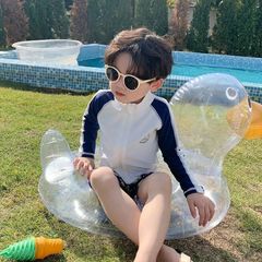 キッズ 水着 セパレート 男の子 スクール水着 上下セット 130cm 140cm トップス 長袖 ショートパンツ 子供 ベビー水着 スイムウェア おしゃれ 可愛い スポーツ スイミング プール ビーチ 海 学生 学校 旅行 