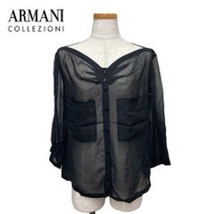 アルマーニ コレッツォーニ ARMANI COLLEZIONI シルクブラウス シースルー サイズ40 黒 Vネック 七分袖 レディース ノーカラー 襟なし アパレル ブランド【中古】【ネコポス配送】