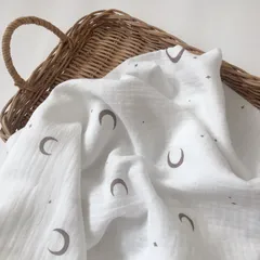 Wガーゼ　シンプル三日月【ホワイト】130×45  F45-3〈生地・布・ダブルガーゼ・ベビー服・韓国風〉