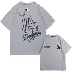 半袖Tシャツ ロサンゼルス・ドジャース デザイン 綿 夏用 カジュアル スポーツ メンズ レディース 通気性抜群 グレー