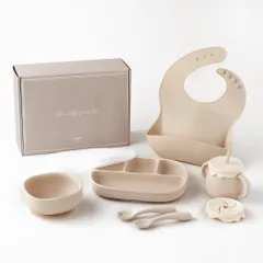 【特価商品】ひっくり返らない6点セット 食品衛生検査済み 離乳食 電子レンジOK ベビー食器 シリコン 食洗機対応 吸盤付き 出産祝い regalo ギフト ディナーセット (6点セット ベージュ)