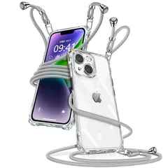 iPhone 13 Mini ケース クリア ショルダー アイフォン13mini スマホケース iPhone13mini カバー 肩掛け 斜めかけ 縄掛けケース 透明 薄型 軽量 TPU 携帯ケース 紐付き 斜めがけ 織りストラップ付き 長さ調整可能 取り 1