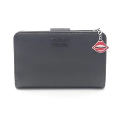 極美品 プラダ サフィアーノレザー ロゴ 二つ折り財布 ブラック 1ML225 PRADA 【並行輸入品】 財布 二つ折り サフィアーノ 二つ折り財布