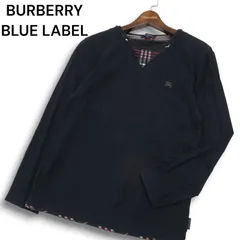 BURBERRY BLUE LABEL バーバリー ブルーレーベル 通年★ チェック レイヤード風 ホース刺繍 長袖 Tシャツ Sz.S メンズ 黒
